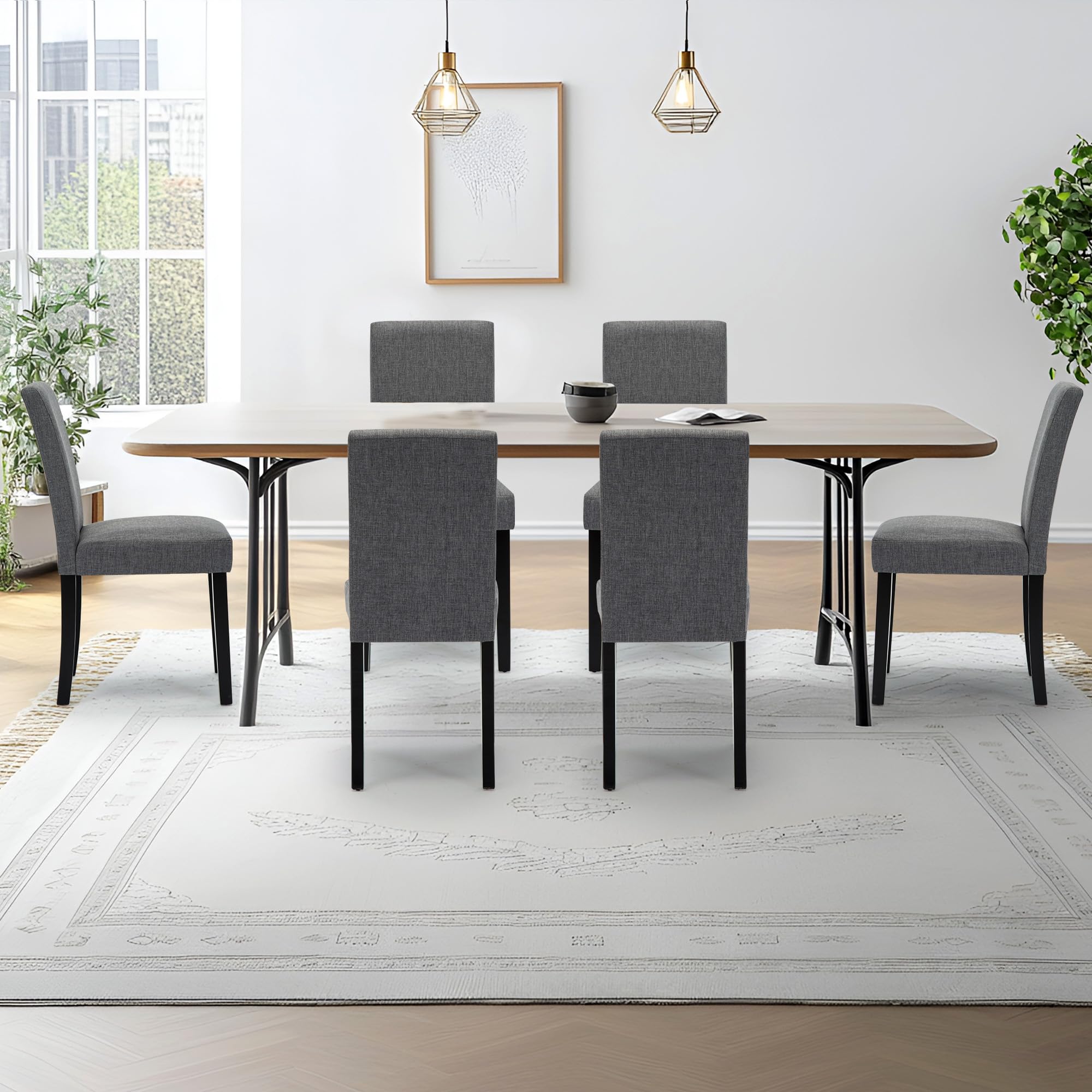 Set of 6 Mid Century Modern Fabric Upholstered Dining Chairs - Comfortable Living Room & Kitchen Seating for Home & Restaurant Use