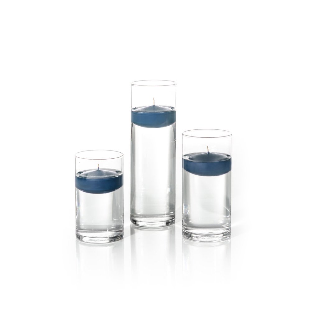 Yummi Set of 18 Floating Candles and Cylinder Vases - Sapphire Blue for Wedding Centerpieces, Romantic Dinner Decor & Spa Relaxation
