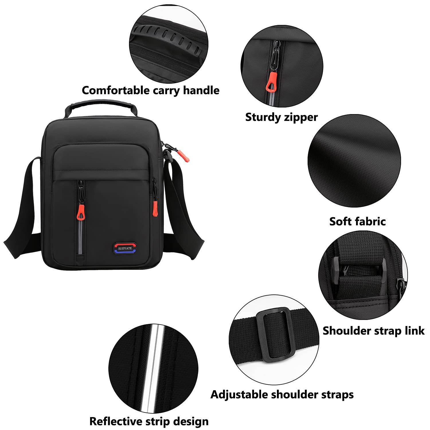 Men's Canvas Shoulder Bag - Small Crossbody Messenger Bag with Multiple Pockets for Phone, Wallet & Essentials | Durable Casual Handbag for School, Work, Travel & Hiking | Perfect Everyday Carry Bag (Black)