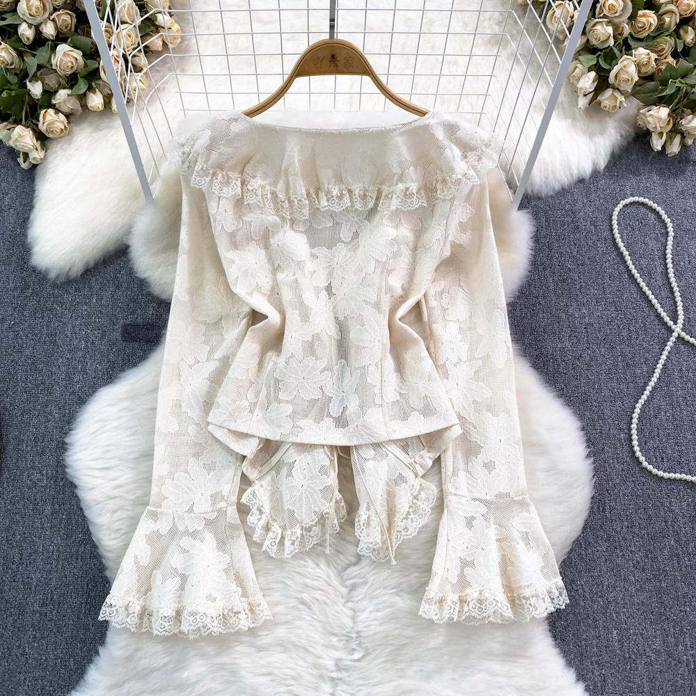Elegant French Style Long Sleeve V-Neck Ruffled Chiffon Blouse - Women's Casual Dressy Top for Work, Date Night & Special Occasions