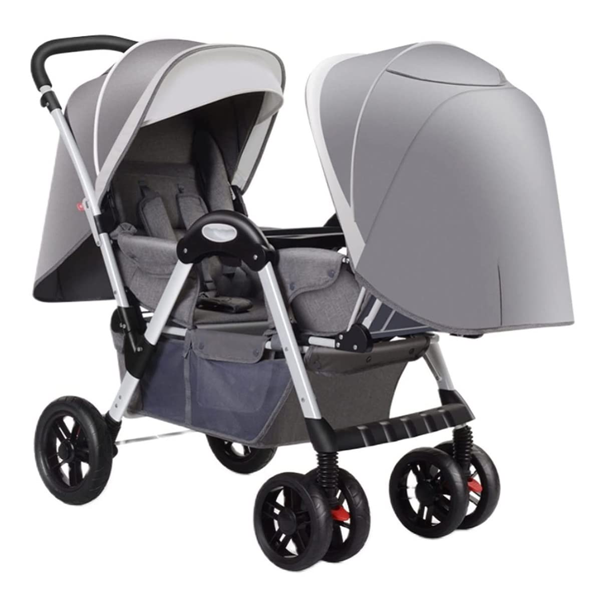 Lightweight Aluminum Frame Tandem Double Stroller for Infant & Toddler - Side by Side Twin Stroller with Storage Basket, High Landscape Design (Gray) | Perfect for Park Walks, Shopping Trips & Family Outings with Twins