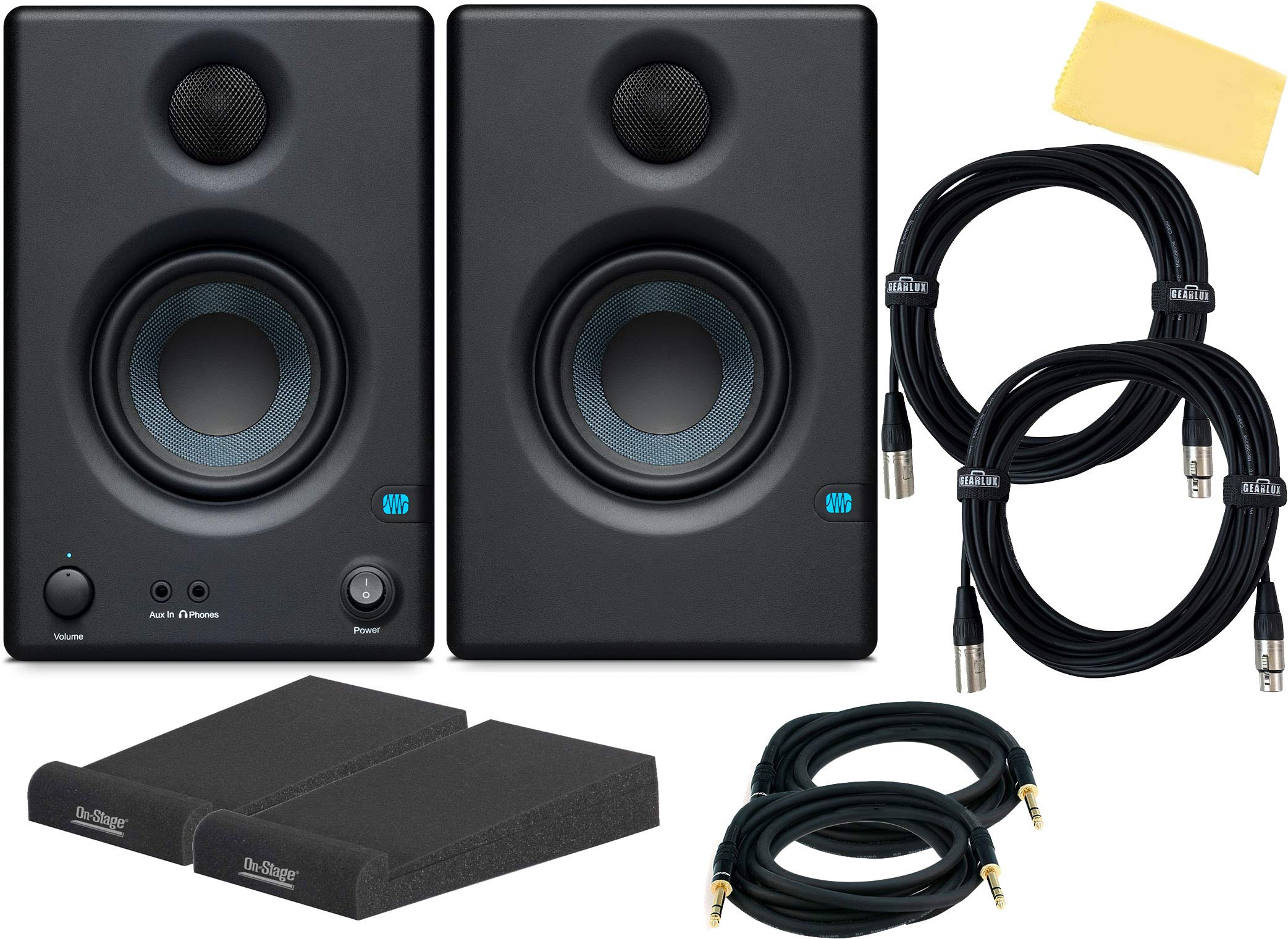 PreSonus Eris E3.5 Studio Monitor Pair with Isolation Pads & Cables - Professional Nearfield Monitors for Home Recording, Music Production & Podcasting (Includes XLR/TRS Cables & Polishing Cloth)