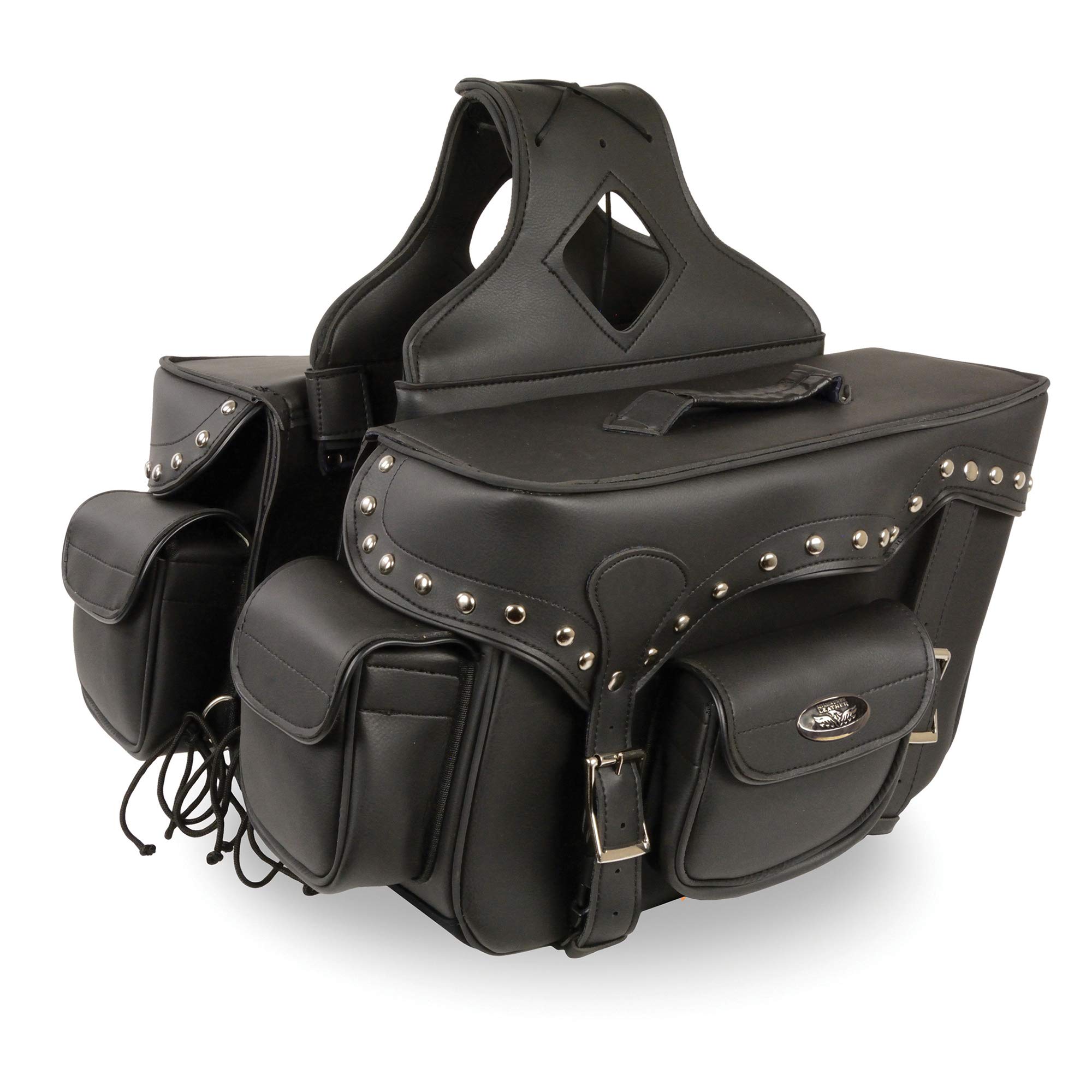Milwaukee Performance Double Strap Black PVC Throw Over Motorcycle Saddlebags (Studded) - Durable Waterproof Storage for Cruiser & Touring Bikes, Perfect for Road Trips & Daily Commuting