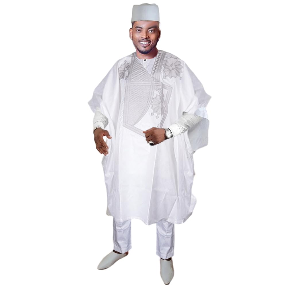 Premium African Bazin Couple Outfit - Handmade Traditional Embroidery Agbada & Boubou Caftan Set for Men | Perfect for Weddings, Cultural Events & Special Occasions