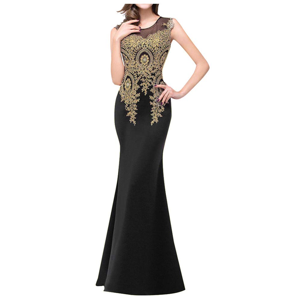 Elegant Women's Floral Lace Maxi Dress for Wedding Guest, Prom, Formal Party & Evening Events | Sleeveless Mesh Gown for Special Occasions