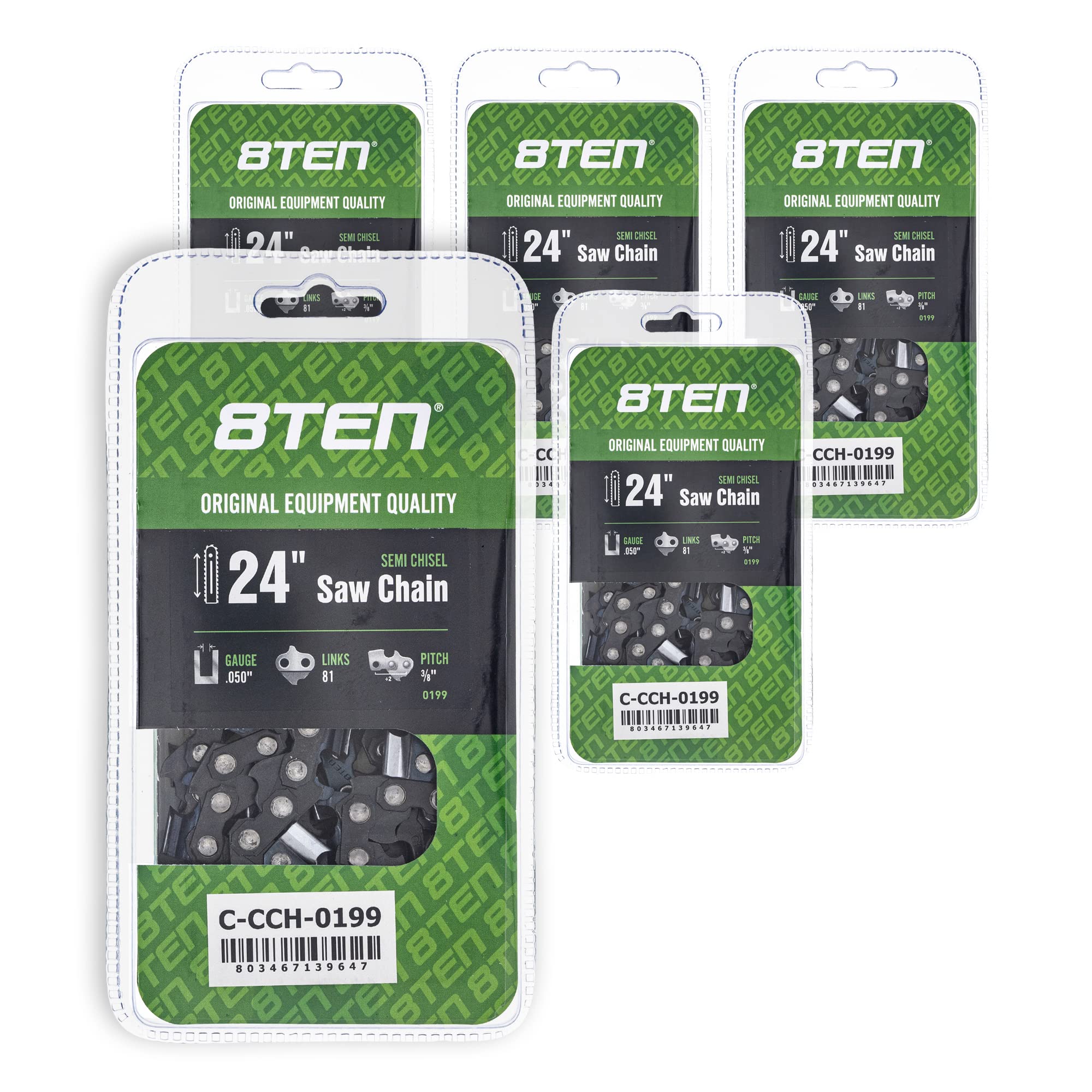 8TEN Semi Chisel Chainsaw Chain 24 Inch .050 Gauge 3/8 Pitch 81DL - Compatible with Echo CS-600P, Jonsered 2260, Craftsman Pro-55 (5 Pack) - Ideal for Professional Logging, Tree Trimming, and Firewood Cutting