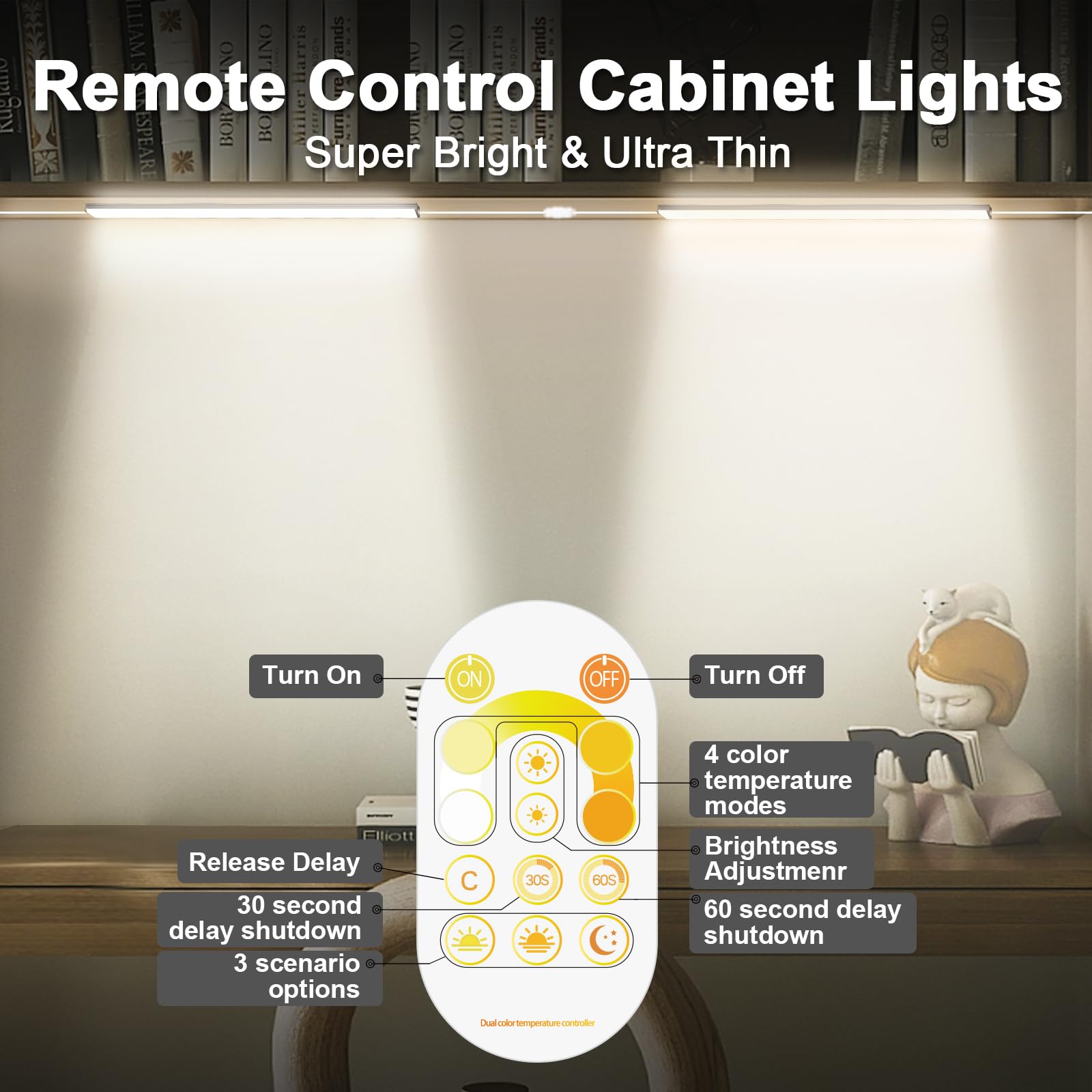 Daymeet Ultra Thin 12 Inch LED Under Cabinet Lights - Super Bright, 3 Color Temperatures, Dimmable with Remote & App Control - Perfect for Kitchen, Closet, Pantry, and Workspace Lighting (3 Pack)