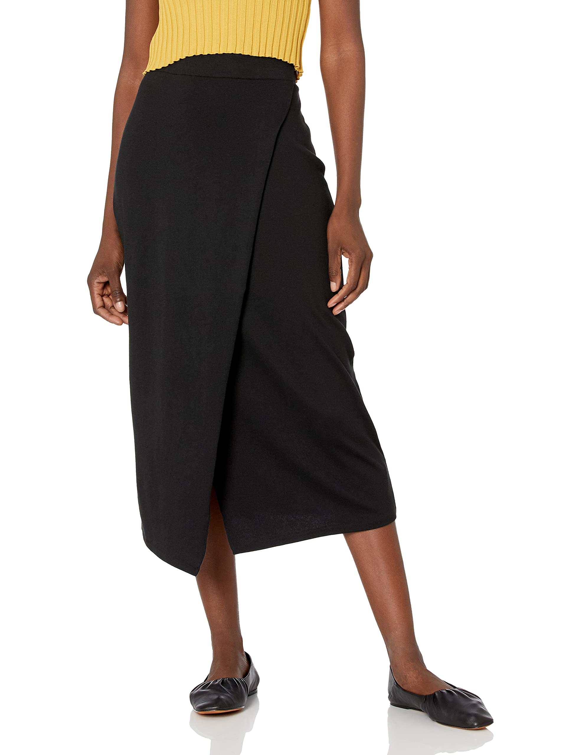 Vince Women's Overlap Skirt - Flowy Midi Skirt with Side Slit, High Waist A-Line Skirt for Work, Date Night & Summer Outfits