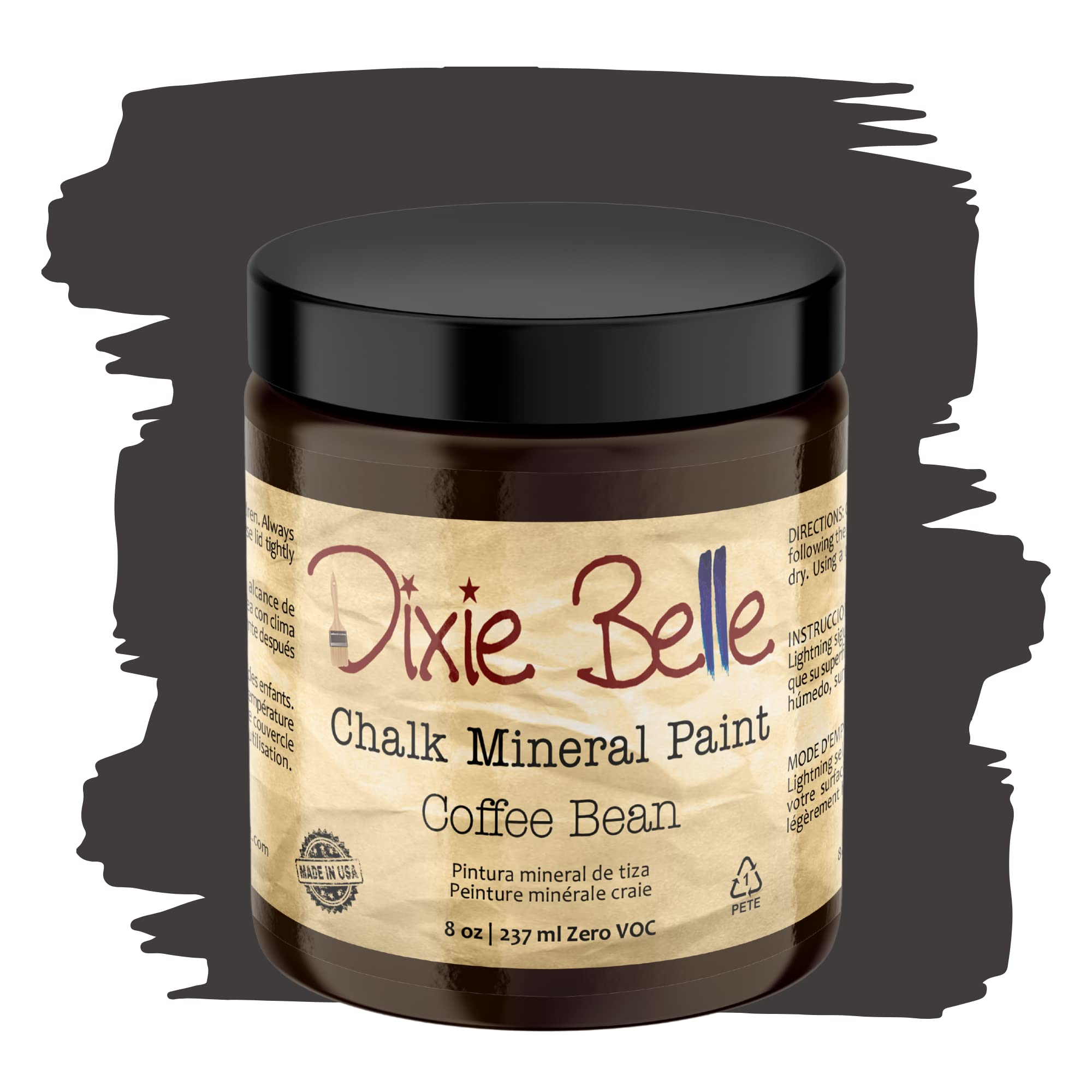 Dixie Belle Chalk Finish Furniture Paint - Coffee Bean (8oz) | Matte Espresso Brown Mineral Paint for DIY Furniture | Perfect for Upcycling Tables, Chairs & Cabinets