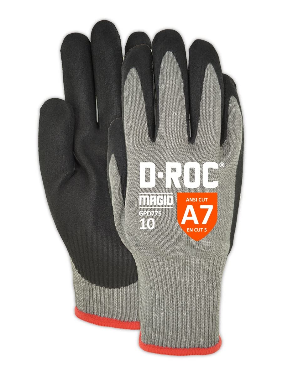 **MAGID D-ROC Lightweight Hyperon NitriX Grip Technology Palm Coated Work Gloves – Cut Level A7 (24 Pair), Grey, 12/XXXL – Durable Safety Gloves for Construction, Warehouse & DIY Projects**