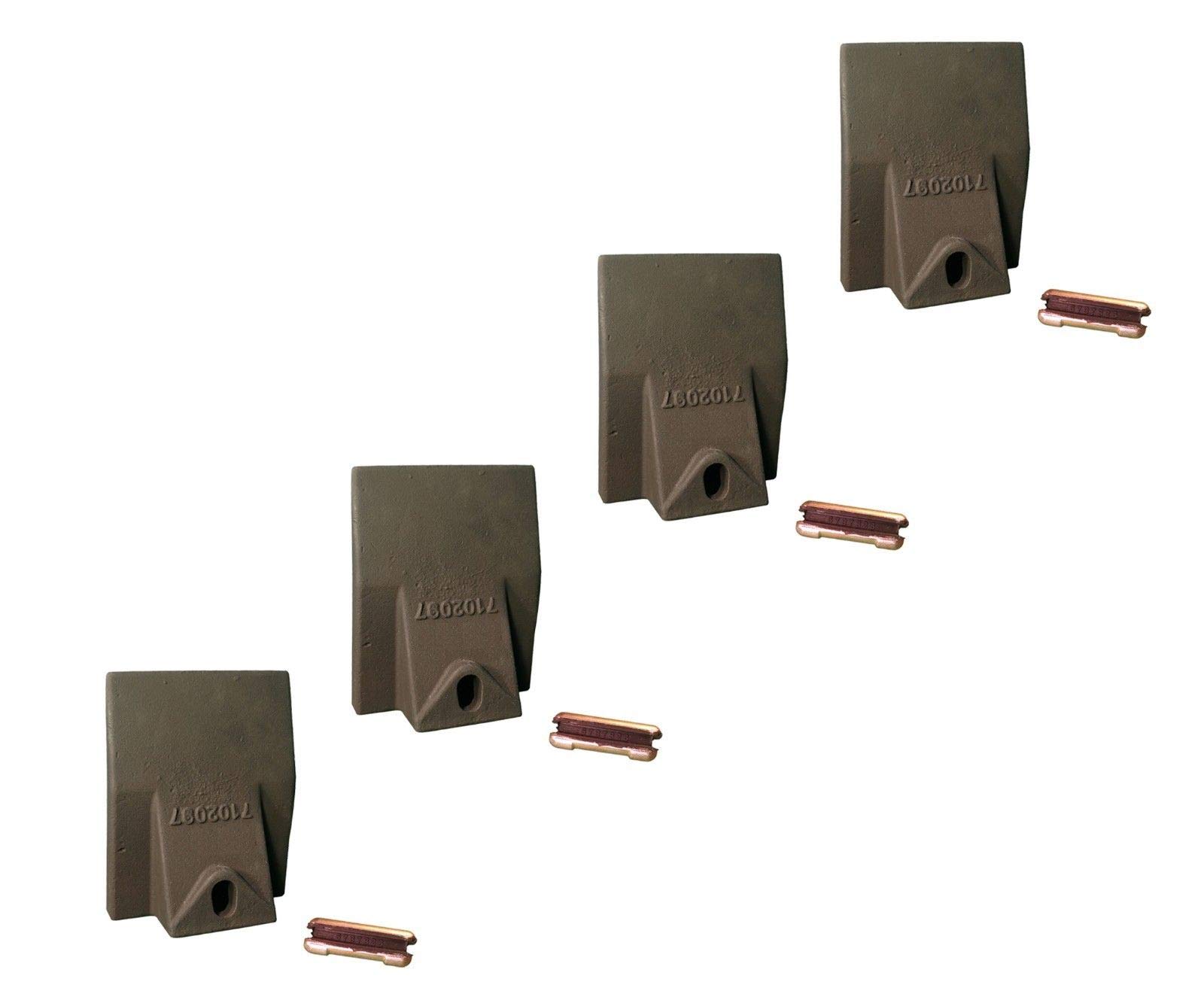 4 Bobcat Style Mini Excavator Bucket Teeth with Pins - Heavy Duty Dirt Flare Teeth for Skid Steer Loaders (7102097) | Ideal for Landscaping, Construction & Digging Projects
