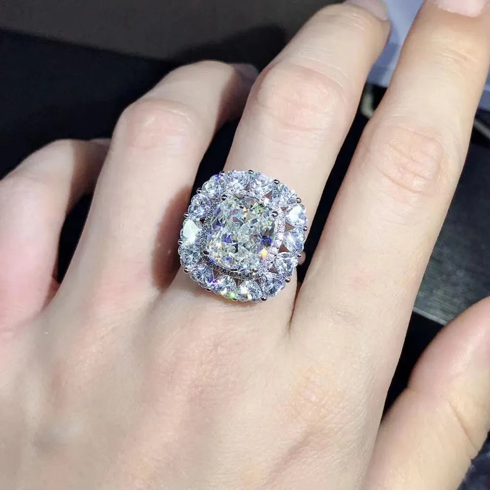WUIHA 925 Sterling Silver Radiant Cut 6 Carat 3EX VVS D Color Lab-Created Moissanite Engagement Ring - Custom Wedding Jewelry for Proposals & Anniversaries