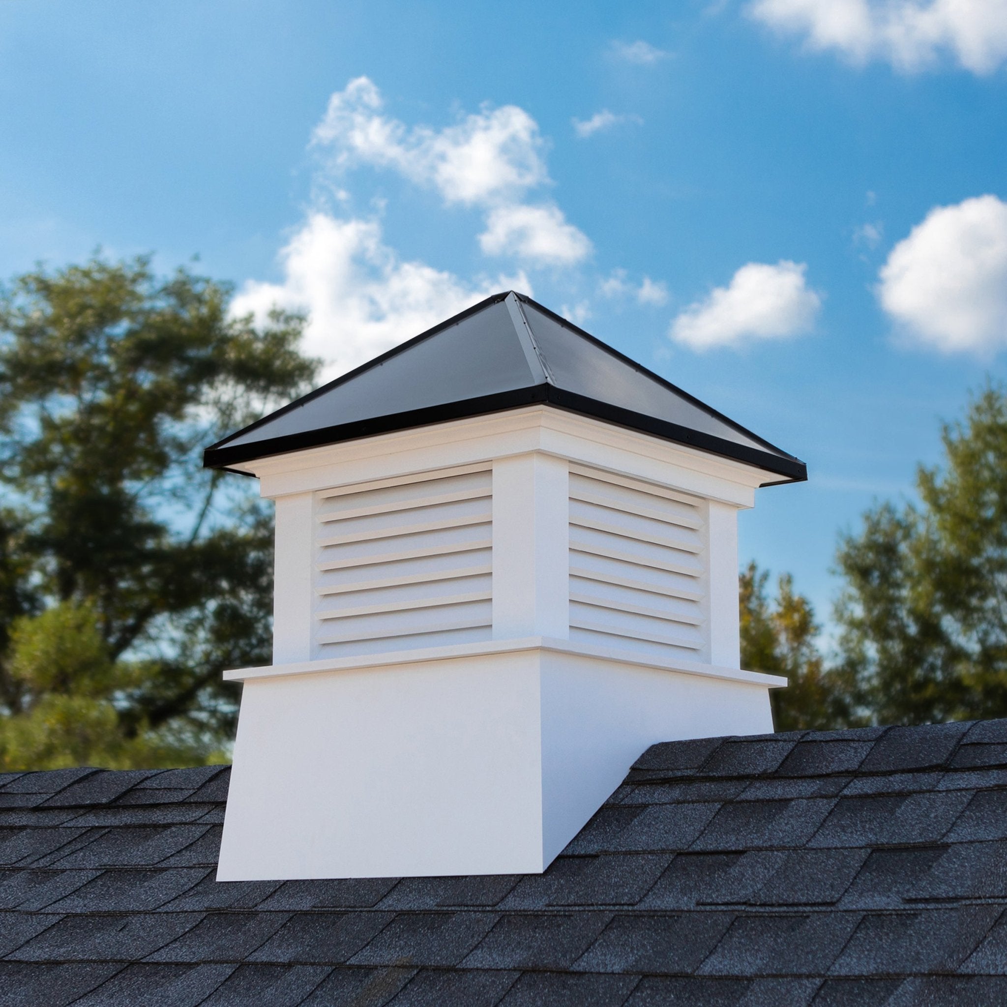 Manchester Vinyl Cupola with Black Aluminum Roof - Decorative Ventilation for Home, Barn & Garden - Weatherproof Outdoor Roof Accessory for Houses & Sheds