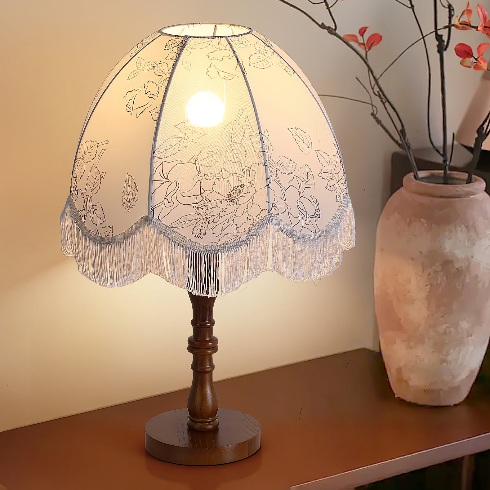 Stylish Printed Tassel Table Lamp - Elegant Home Decor for Bedroom, Living Room & Office - Perfect Nightstand Lighting for Cozy Ambience