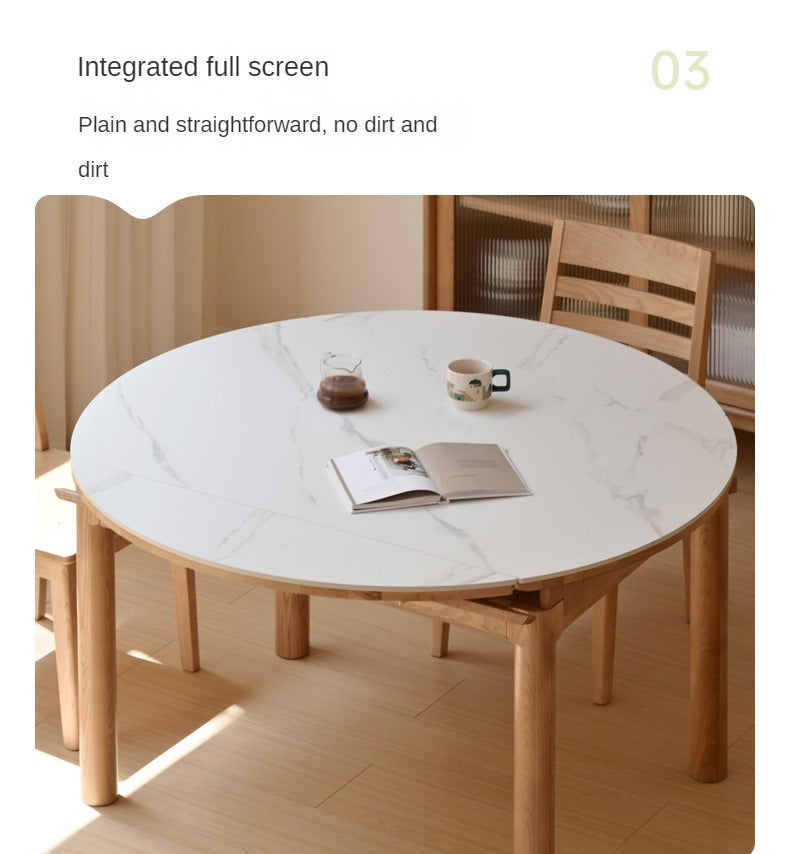 Solid Oak & Ash Wood Extendable Dining Table with Rock Plate - Perfect for Family Gatherings & Dinner Parties