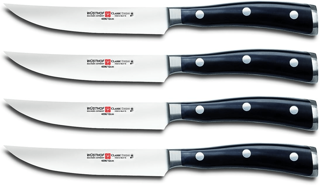 Wusthof Classic Ikon 4-Piece Steak Knife Set - Premium German Stainless Steel Steak Knives for Fine Dining & Home Kitchen Use
