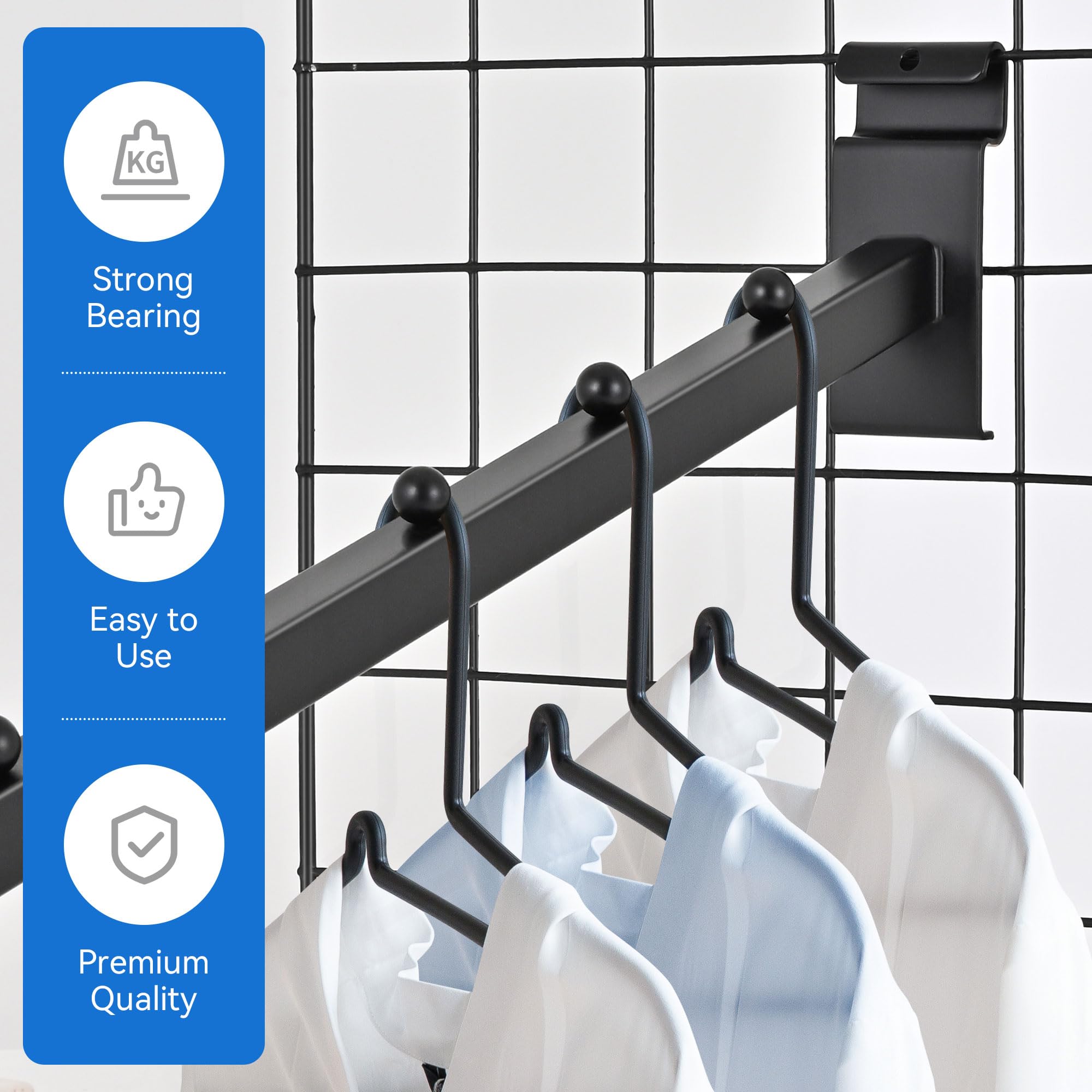 6 Ball Waterfall Grid Wall Hooks - Black Set of 4 - Heavy Duty Wire Grid Wall Hangers for Clothing, Shirts, Retail Displays & Vendor Events - Perfect for Store Fixtures, Boutique Racks & Trade Show Merchandising