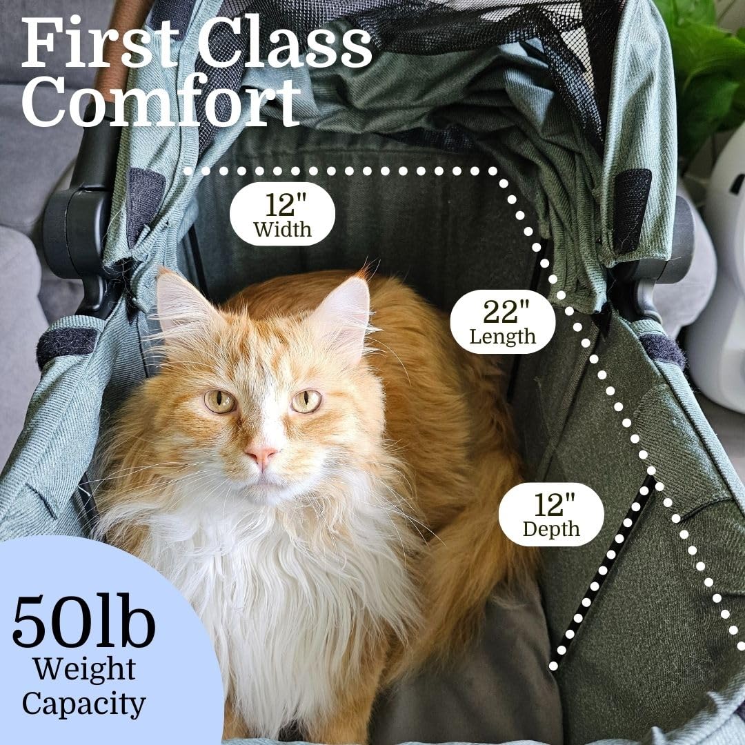 Premium Pet Stroller & Folding Shopping Cart - Lightweight Aluminum Frame with Removable Bassinet & Storage - Ideal for Small to Medium Dogs & Cats (Sage) | Perfect for Park Walks, Shopping Trips & Vet Visits