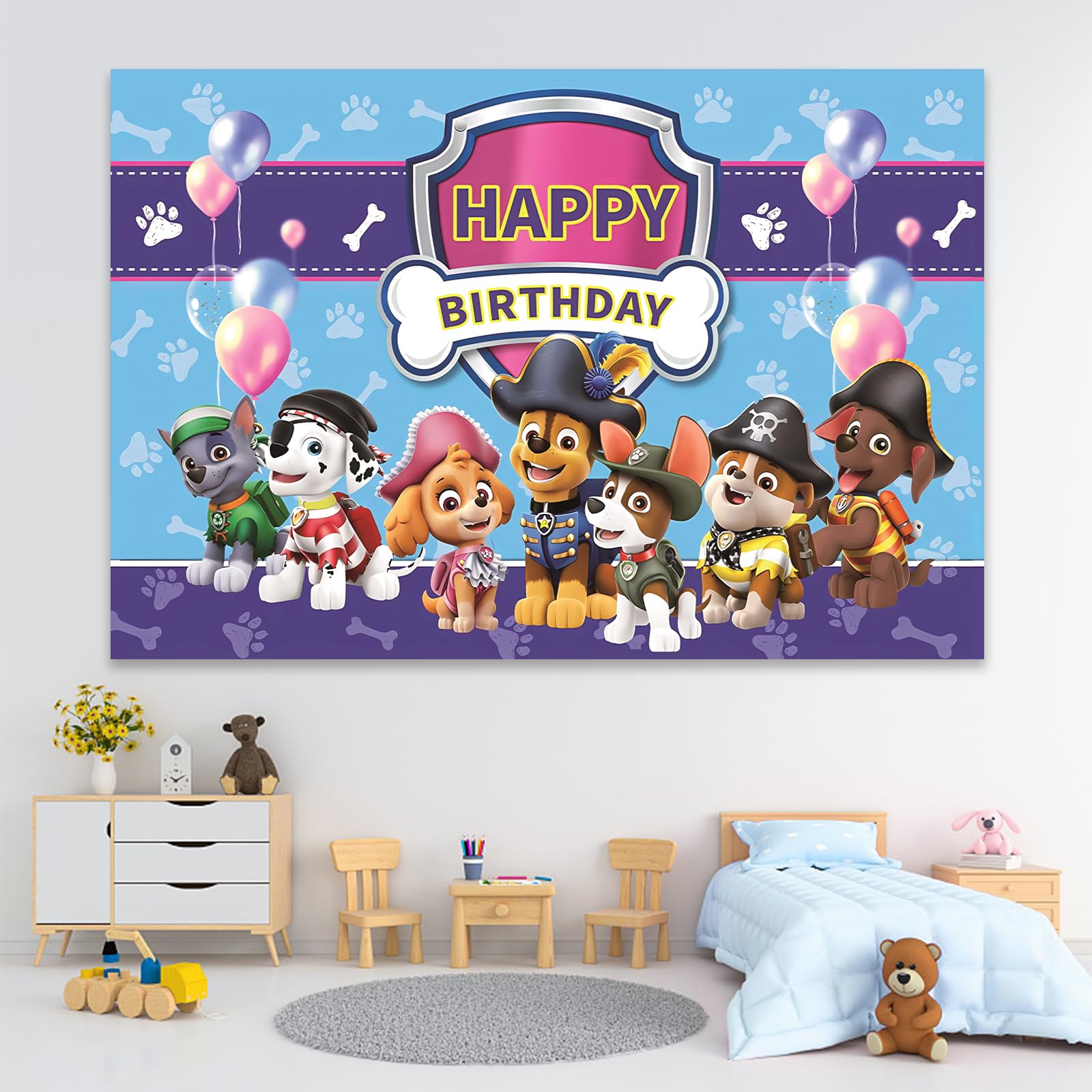 Paw Dog Happy Birthday Backdrop - 5x3FT Photography Background for Kids Birthday Party Decorations | Perfect for Boy & Girl Birthday Celebrations, Photo Shoots, and Party Supplies