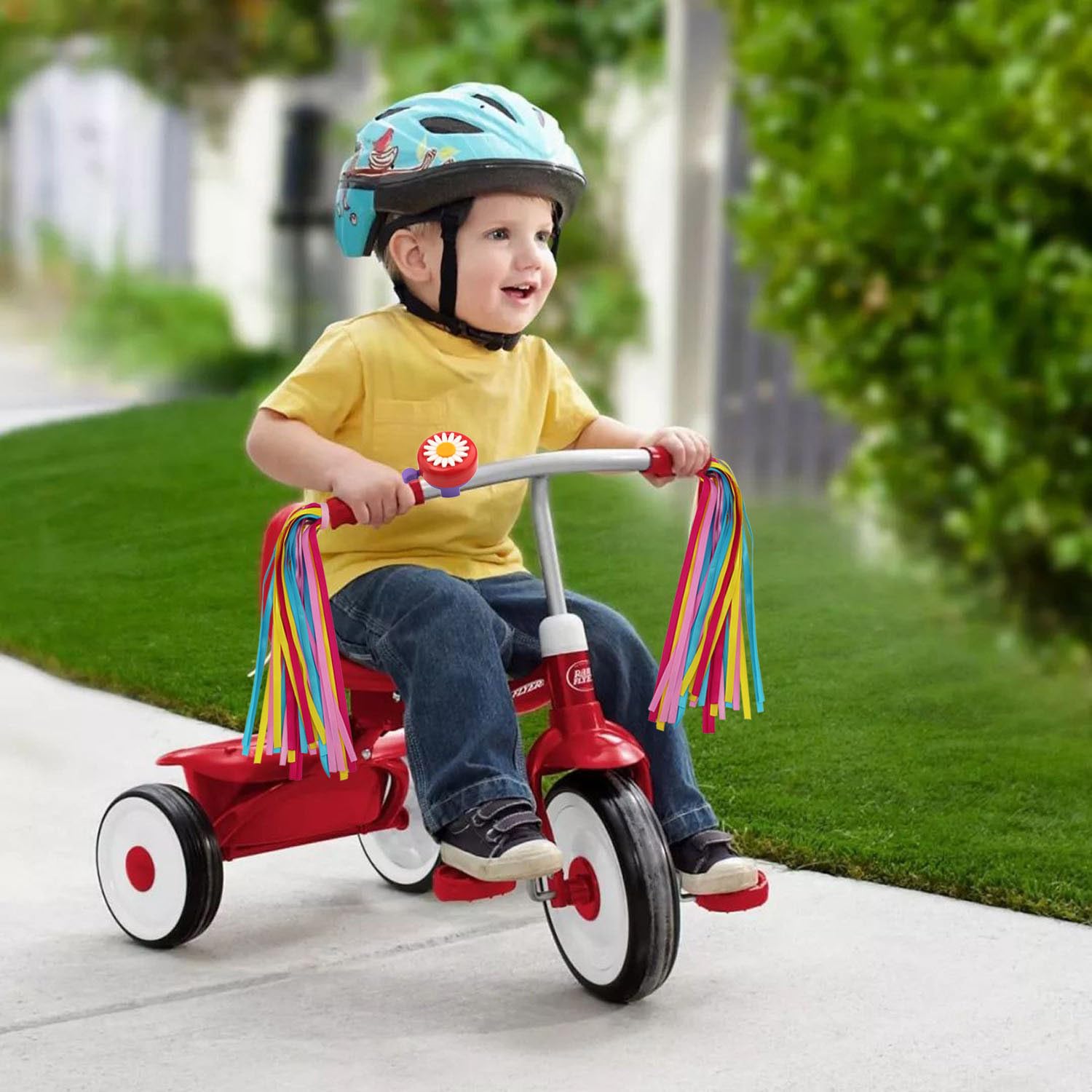 PLATT Kids Bike Bell & Horn with Streamer Tassels - Durable Bicycle Accessories for Boys & Girls - Perfect for Cycling Safety & Fun Outdoor Rides