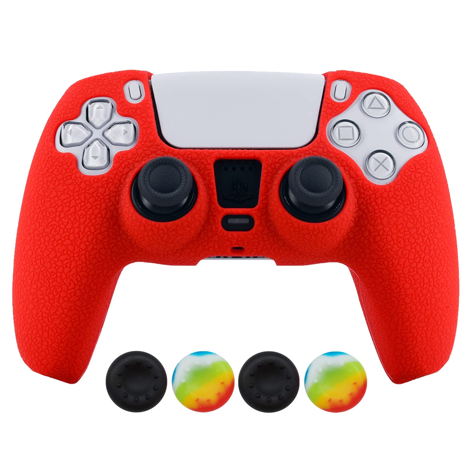 Hikfly Silicone Cover for PS5 Controller - Red Protective Skin with 4 Thumb Grips for Sony PlayStation 5 - Enhanced Grip & Scratch Protection for Gaming, Streaming & Long Play Sessions