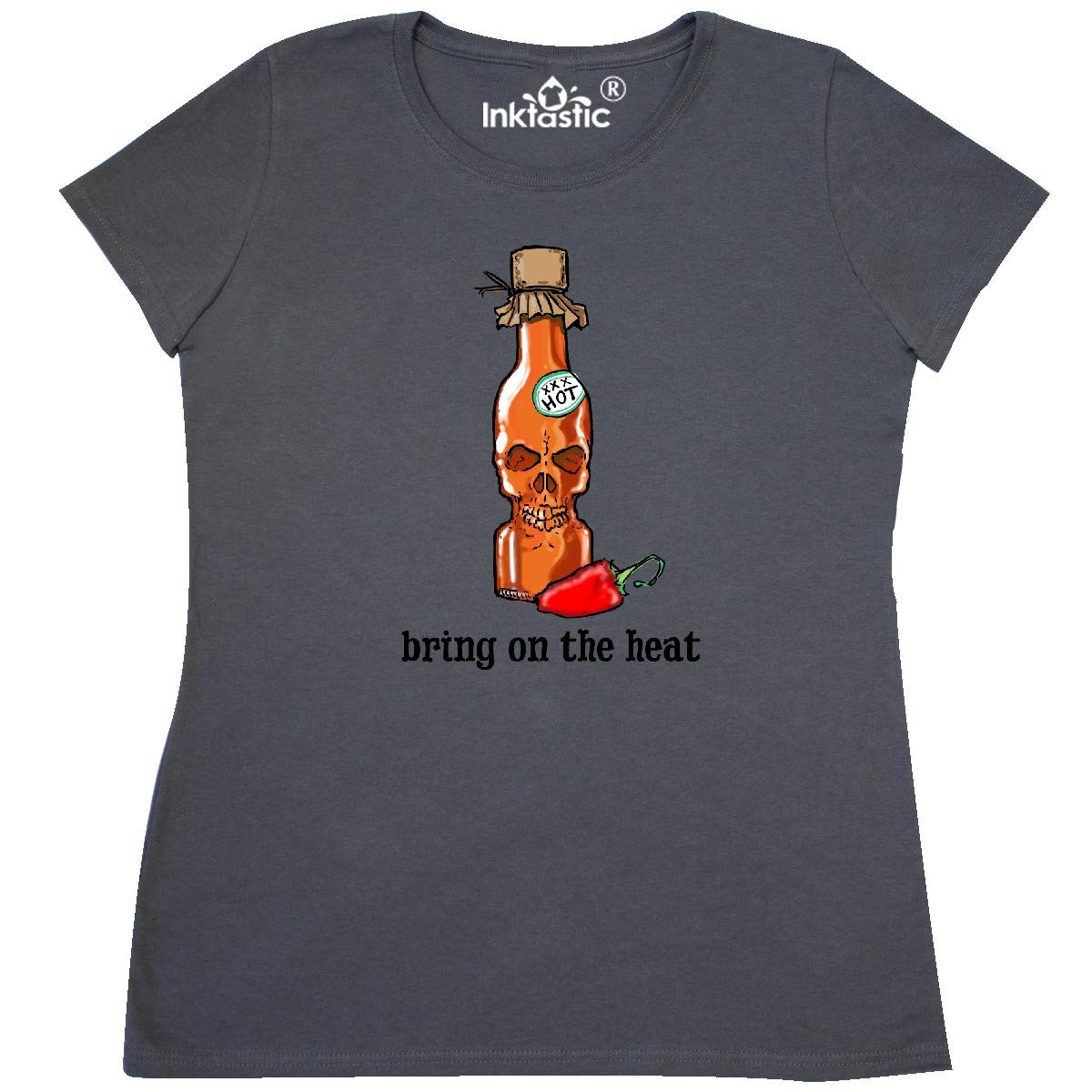Inktastic Bring on The Heat Skull Bottle and Pepper Women's T-Shirt | Cool Graphic Tee for Women | Casual Wear, Street Style & Festival Outfits