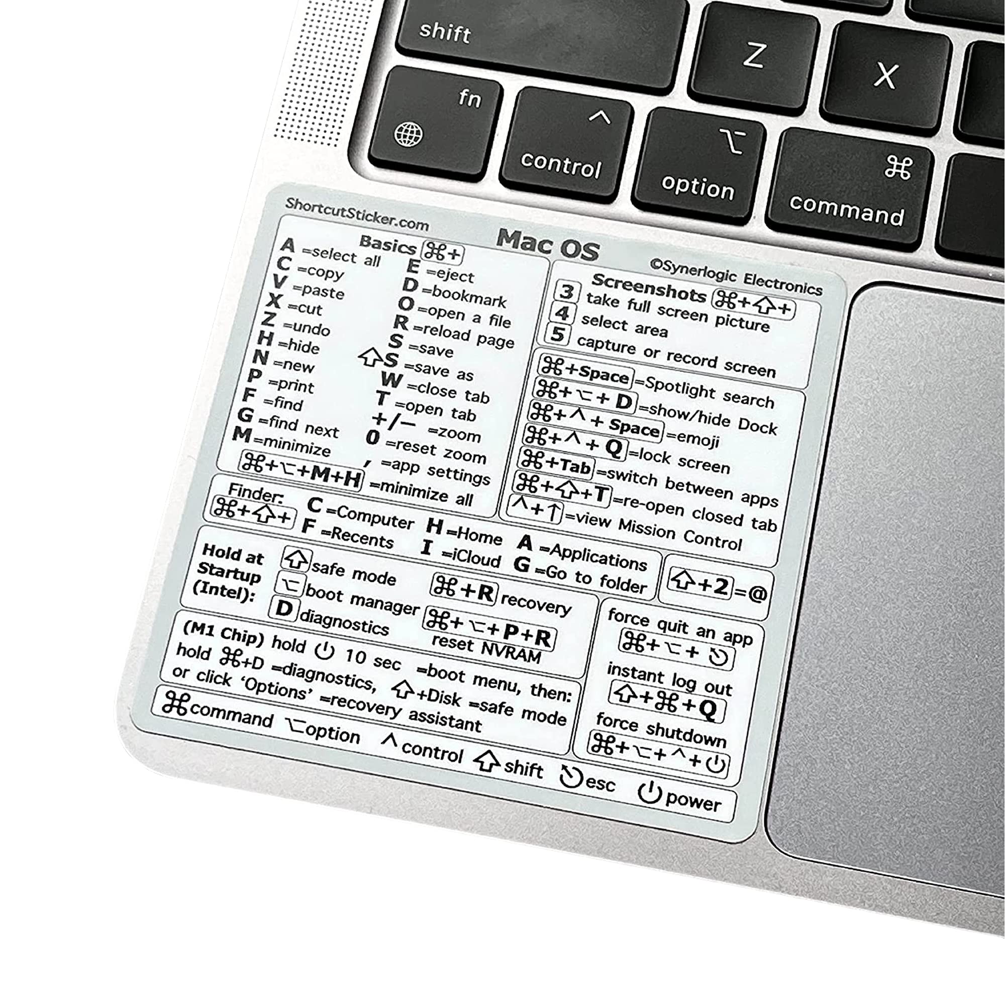 Synerlogic (2 Pack) Mac OS Shortcuts Stickers - Clear Vinyl Keyboard Stickers for MacBook Air & Pro 13-16