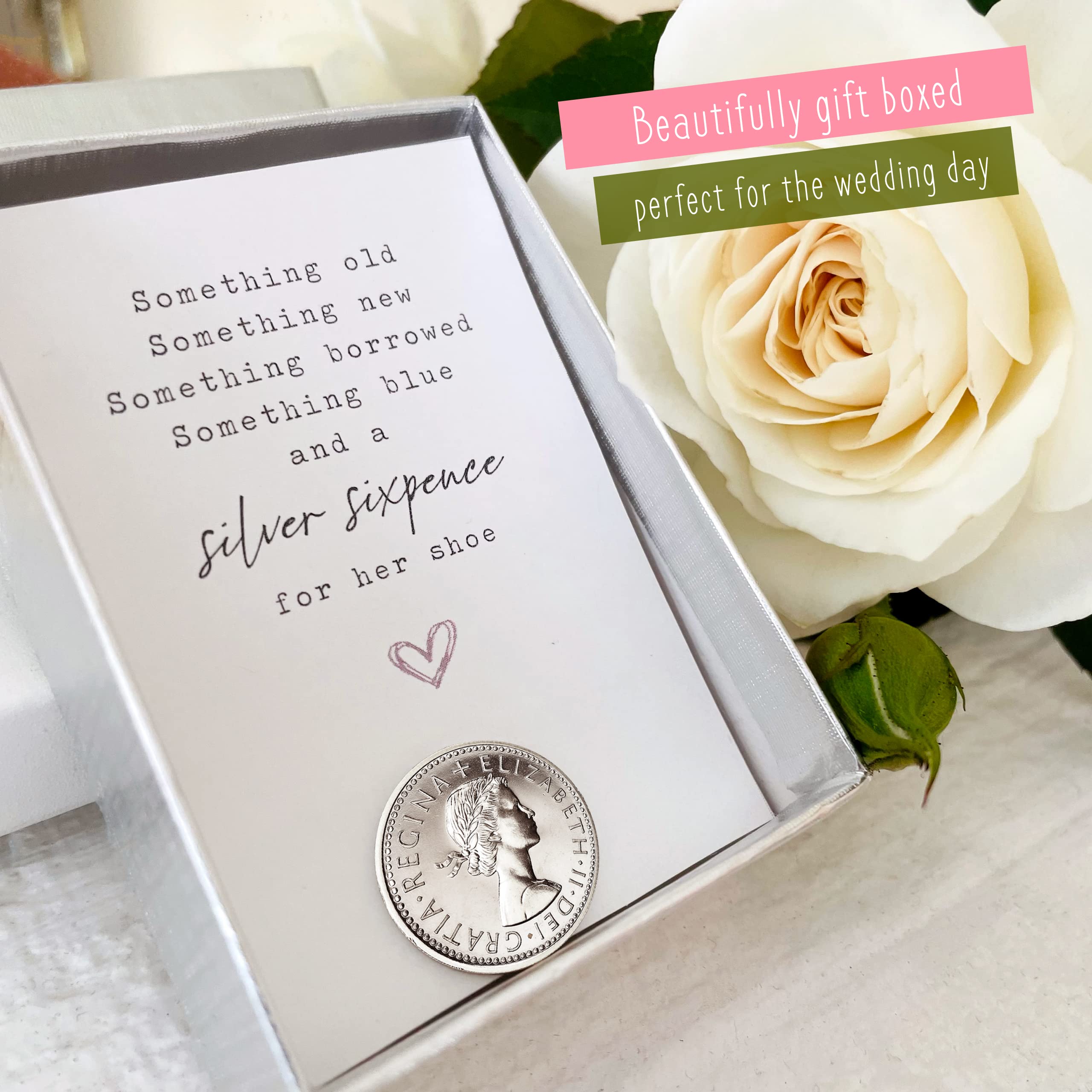 Lucky Silver Sixpence Charm for Bride's Shoe - Wedding Gift, Valentine's Proposal & Bridal Shower Keepsake - Queen Elizabeth Coin in Gift Box with Organza Bag - Made in England - Perfect for 'Something Old' Tradition & Good Luck Charms
