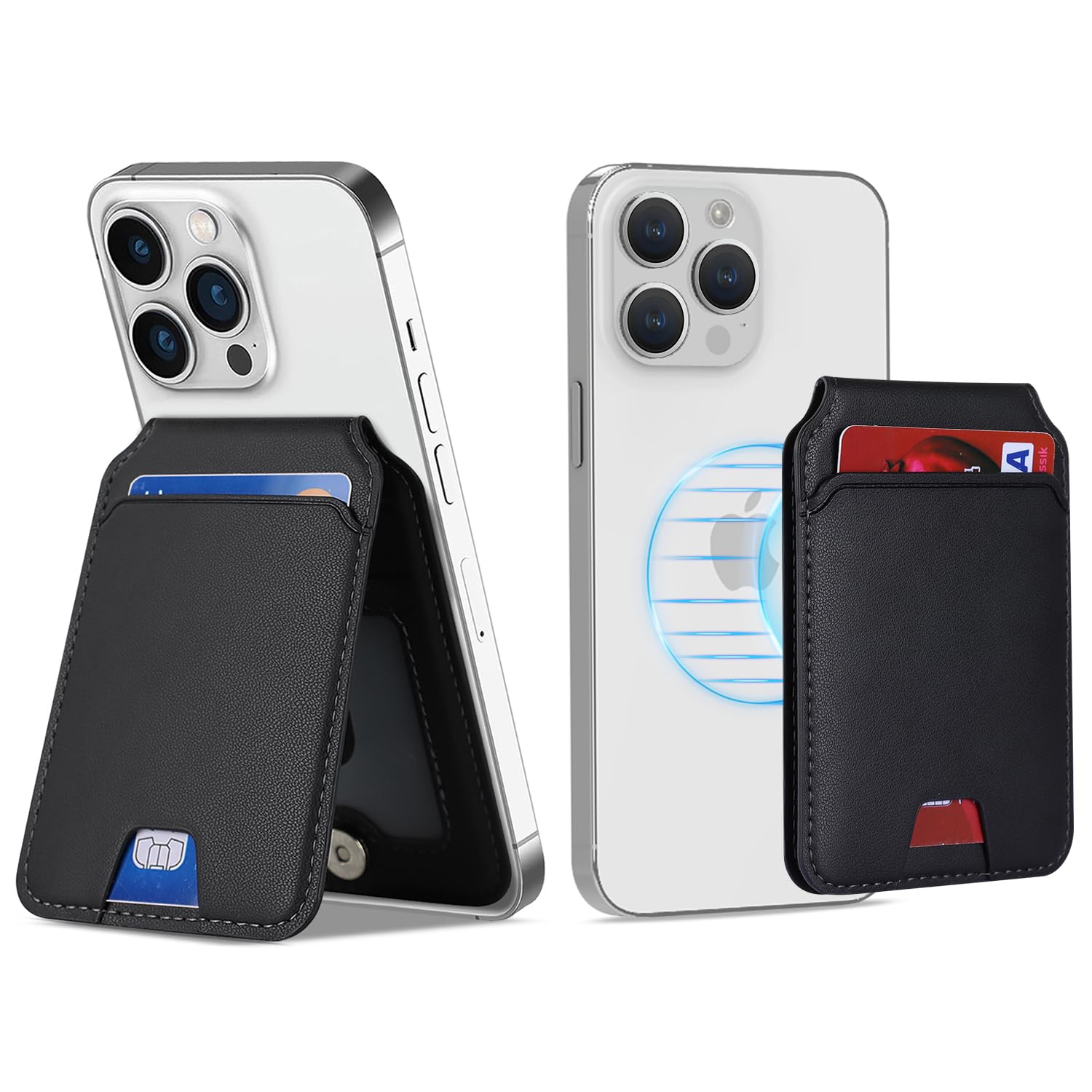 Magnetic Magsafe Wallet Case for iPhone 15/13/12 - Slim Card Holder with Strong Magnets, Compatible with MagSafe Charging (Black) - Perfect for Everyday Use, Travel & Contactless Payments
