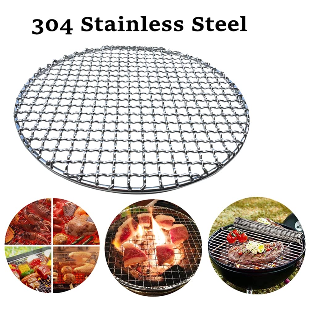 Premium Korean BBQ Grill - 38cm Round Stainless Steel Non-Stick Barbecue Griddle with Durable Roasting Mesh - Perfect for Outdoor Grilling, Camping & Backyard BBQs