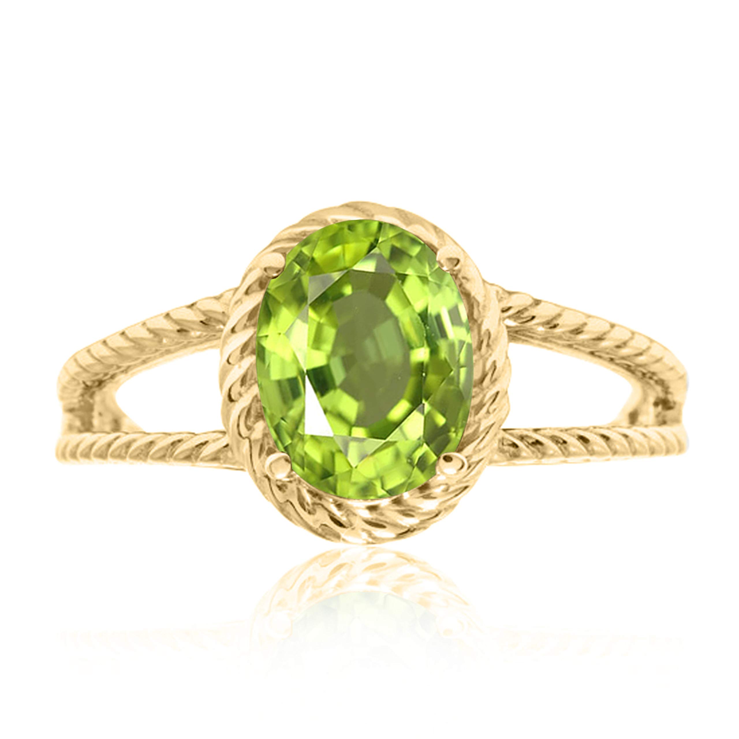 1.25 Carat Peridot Oval Ring in 10K Solid Rose, White & Yellow Gold - Elegant Valentine's Day Gift for Her, Perfect for Anniversary, Engagement & Special Occasions