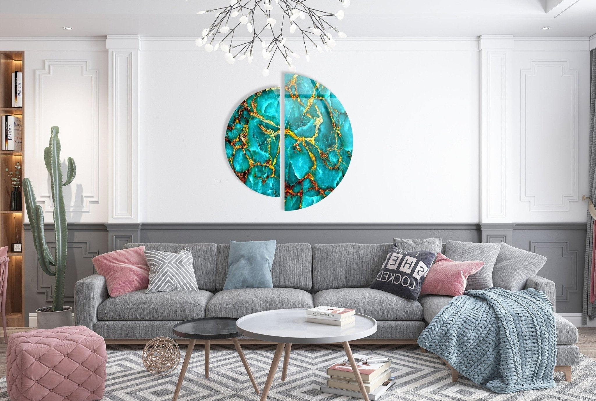 2 Piece Green & Gold Marble Glass Wall Art Set - Modern Abstract Home Decor for Living Room, Bedroom, Office - Shatterproof Tempered Glass Hanging Art Panels