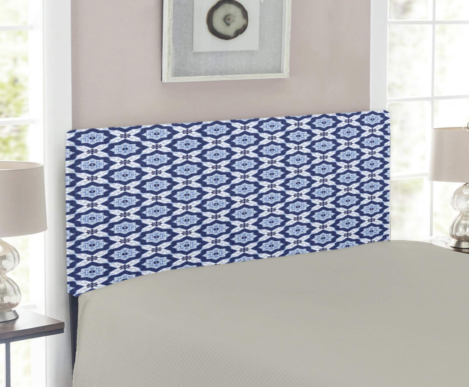 Ambesonne Indigo Upholstered Headboard - Twin Size Moroccan Tile Floral Design with Memory Foam, Turquoise & Dark Blue - Perfect for Bedroom Decor & Guest Room Makeover