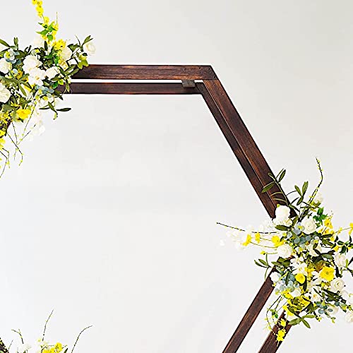 7ft Dark Brown Wood Hexagon Wedding Arch for Party & Reception Decor