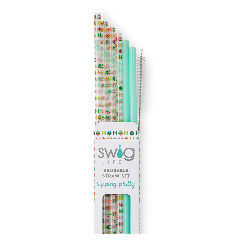 Eco-Friendly Reusable Stainless Steel Straw Set with Case - HoHoHo & Mint Colors for Smoothies, Iced Coffee, and Cocktails - Perfect for Home, Office, and Travel Use