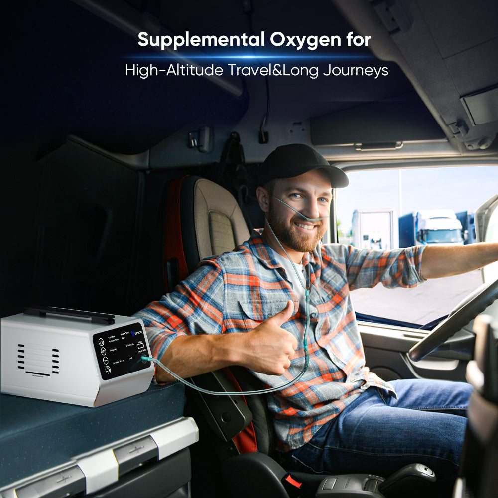 Portable Oxygen Concentrator for Home & Travel - 5.07lb Lightweight VT-1 with Continuous & Pulse Flow Modes | Perfect for COPD Patients & High Altitude Activities