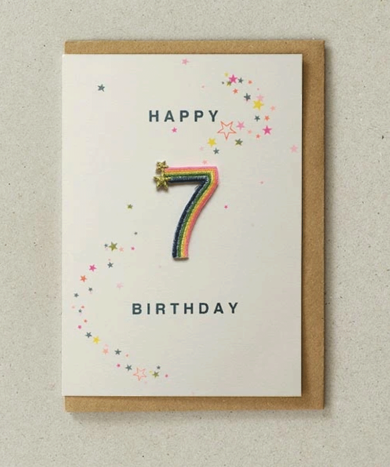 Rainbow Birthday Card for 7 Year Olds - Colorful Handmade Greeting Card by Petra Boase - Perfect for Kids' Birthday Parties & Special Celebrations