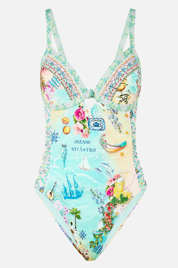 Knot Front Panelled One Piece Swimsuit - Just Coasting Color | Sexy Swimwear for Women | Perfect for Beach Vacation & Pool Party