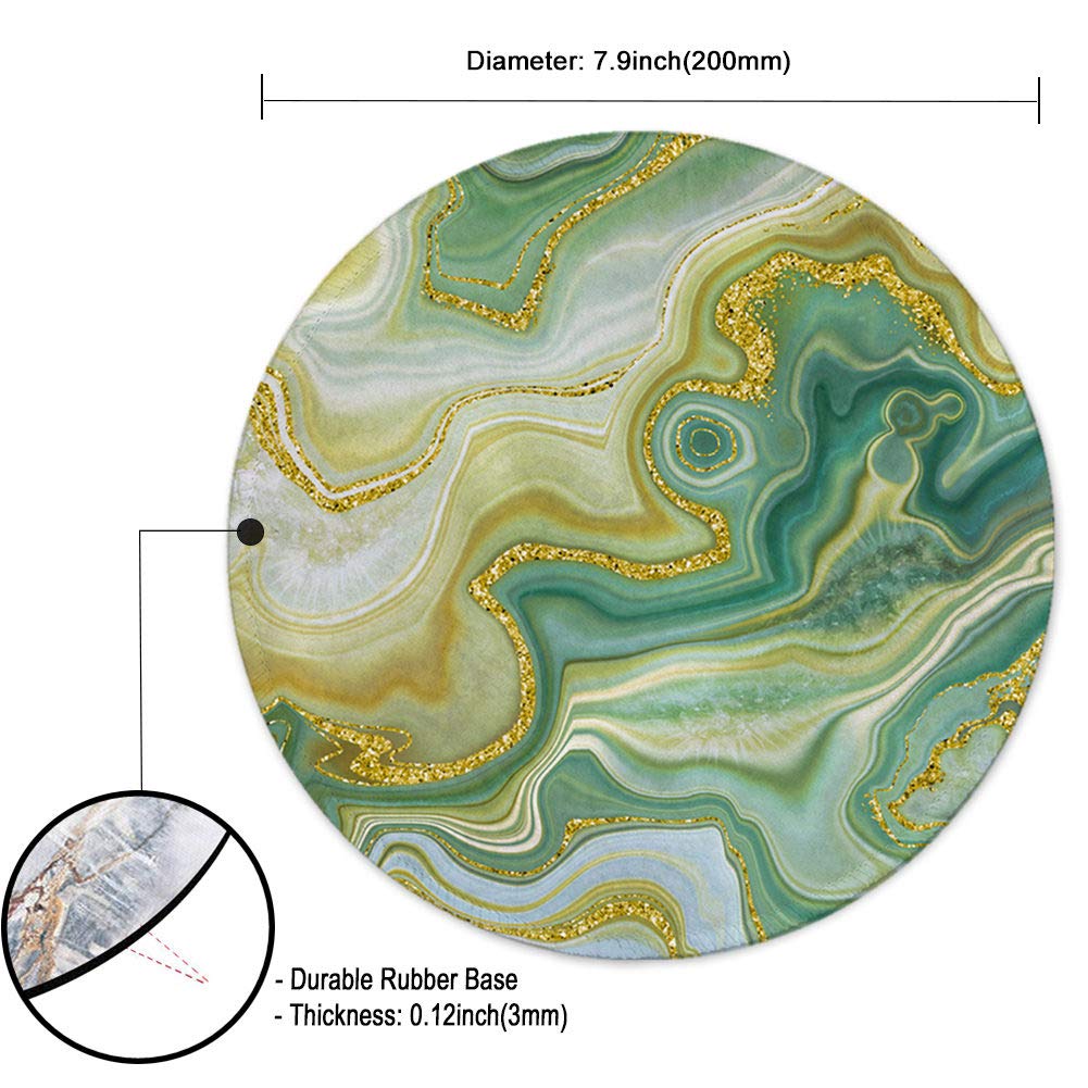 Premium Round Gaming Mouse Pad - Non-Slip Rubber Base with Stitched Edge (7.9x7.9 Inch) for PC, Laptop & Office Use - Green Marble Design for Enhanced Gaming & Work Setup