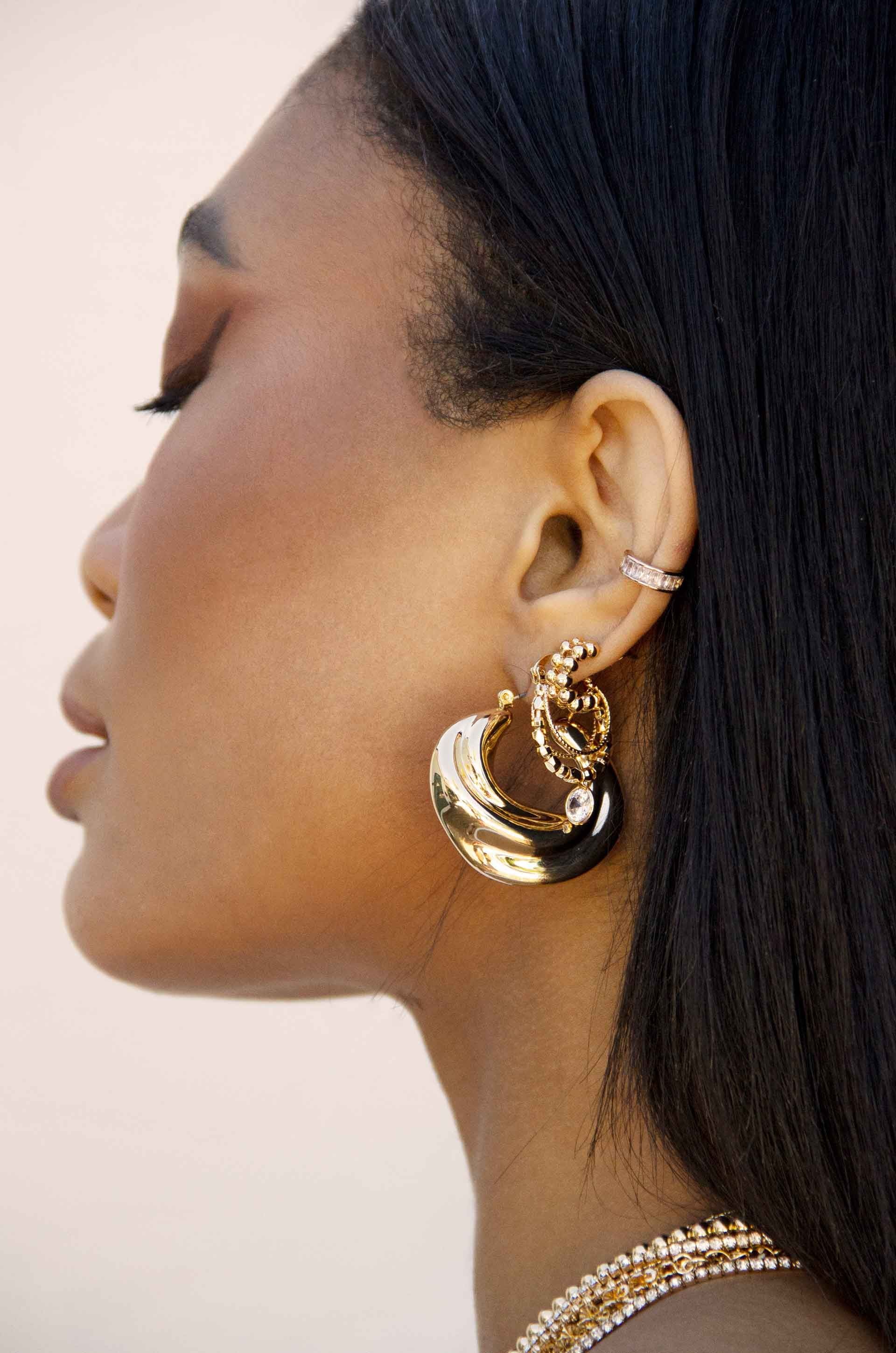 Boho Golden Hoop Earrings for Women - 14K Gold Plated Large Hoop Earrings - Trendy Dangle Statement Jewelry for Party, Wedding & Everyday Wear