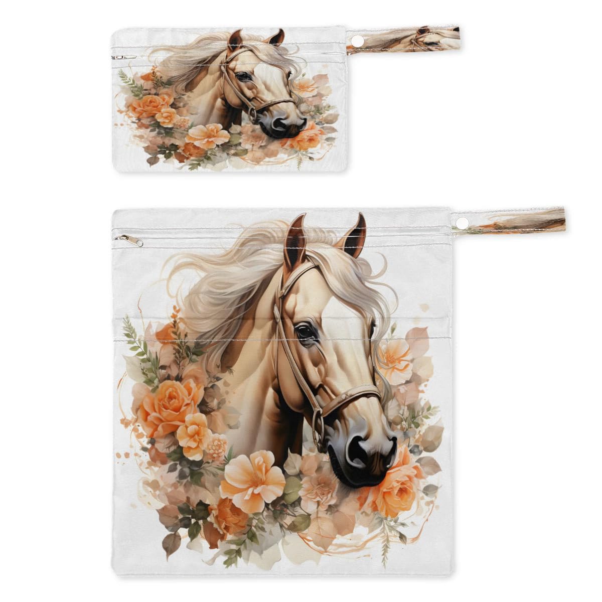 Waterproof Floral Horse Wet Dry Bag 2-Pack - Reusable Travel Laundry Bag, Swimsuit Storage & Cloth Diaper Organizer for Beach, Pool, Gym, Yoga - Ideal for Swimming, Sports & Baby Care