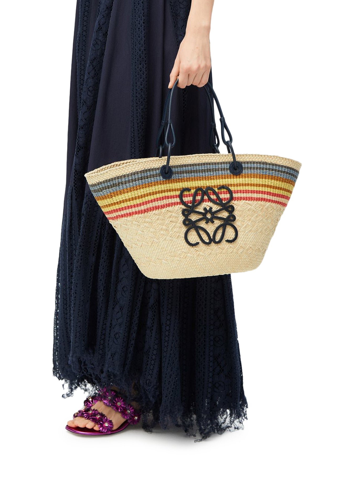 Premium Medium Anagram Basket Bag - Handwoven Iraca Palm & Genuine Calfskin Leather - Perfect for Beach, Picnics & Boho Fashion Accessories