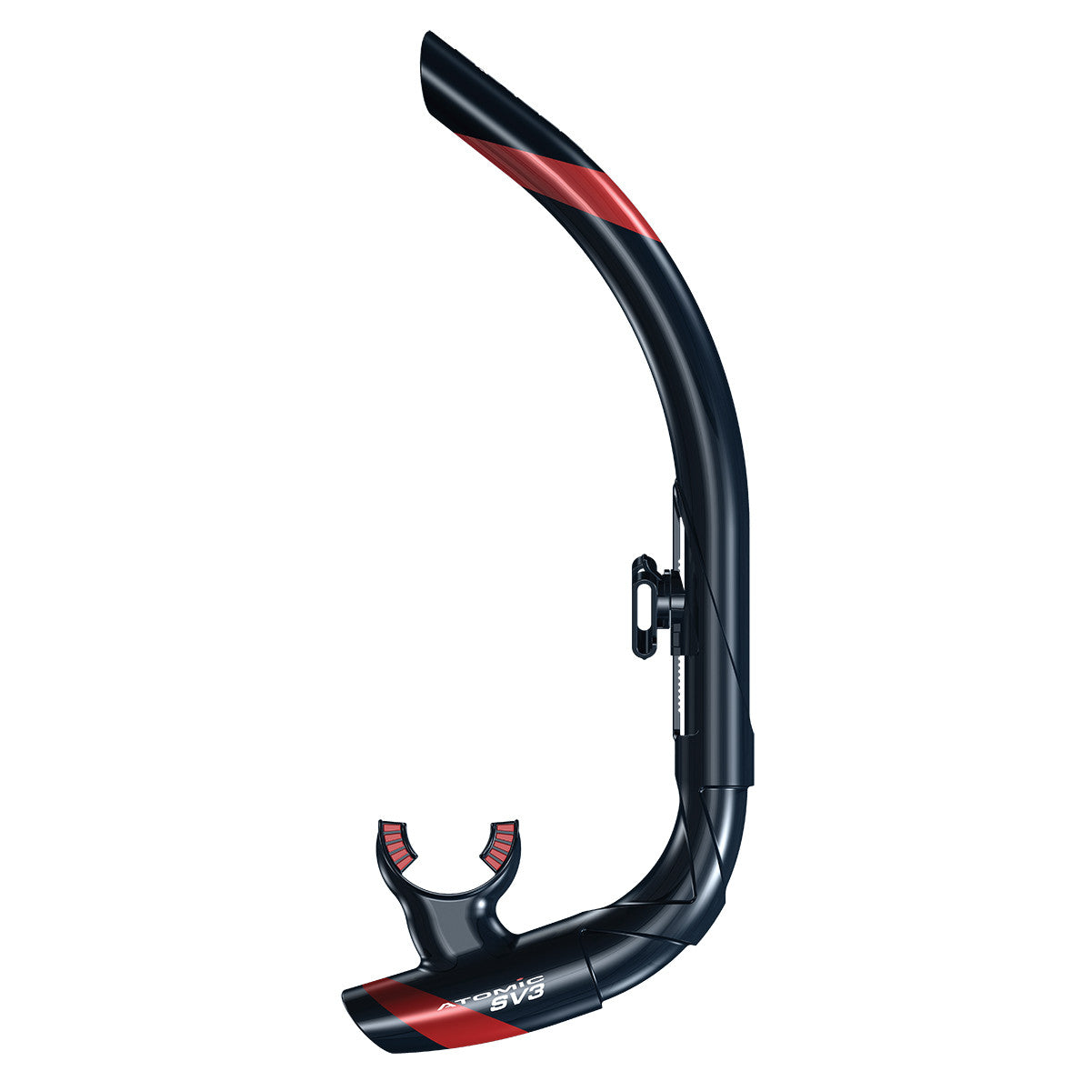 Atomic Aquatics SV1 Contour Snorkel - High Performance Swim Snorkel for Scuba Diving & Free Diving - Black/Red Color - Perfect for Pool Training, Ocean Exploration & Underwater Adventures