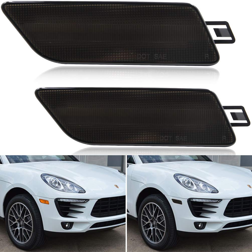Smoked Lens LED Side Marker Light for 2015-2018 Porsche Macan - Amber SMD LED Front Bumper Turn Signal Lights Kit - OEM Replacement - Perfect for Night Driving & Car Customization