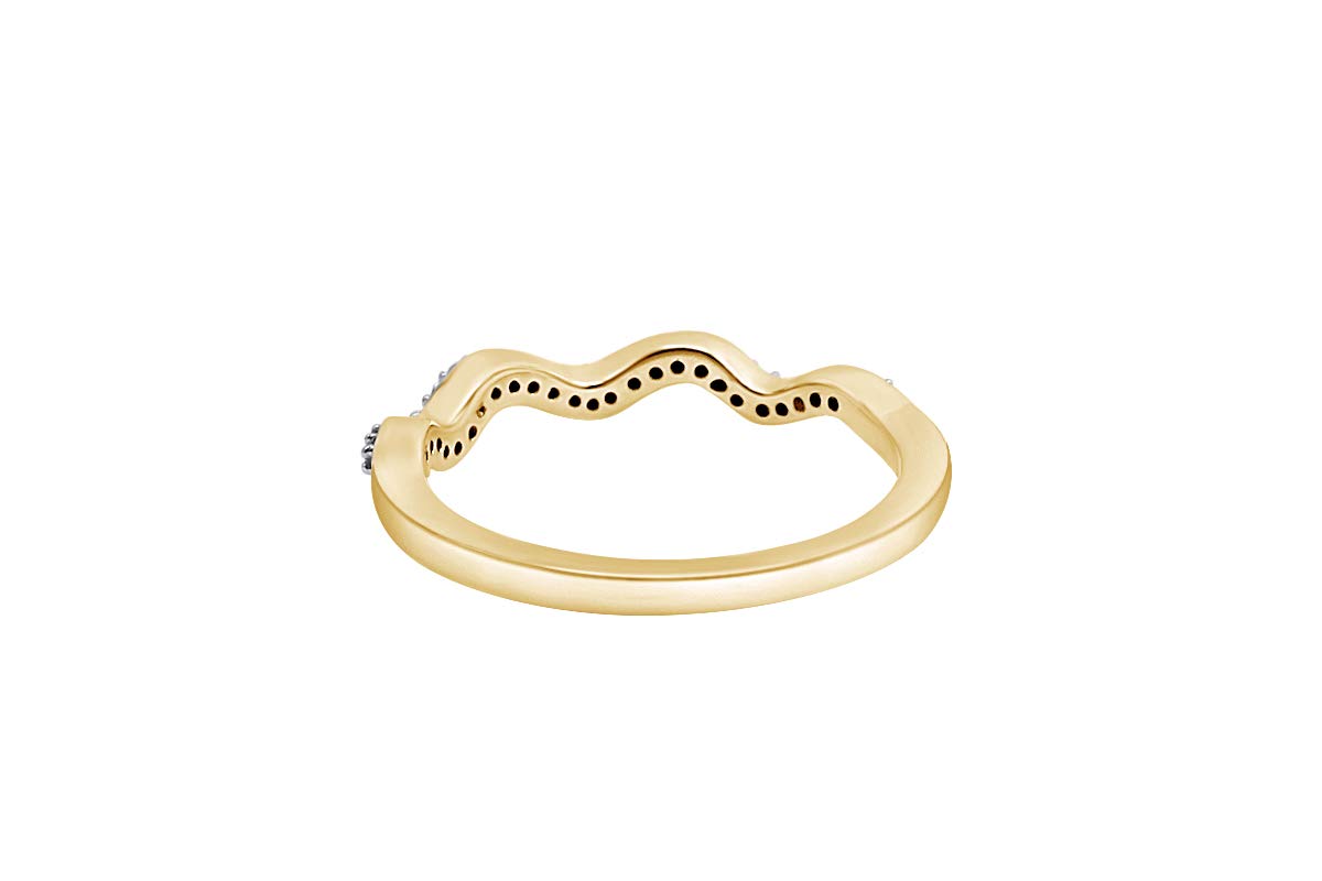 10K Solid Gold Round Cut White Diamond Wavy Band Ring (1/15 Cttw) - Elegant Wedding, Anniversary & Everyday Jewelry for Women