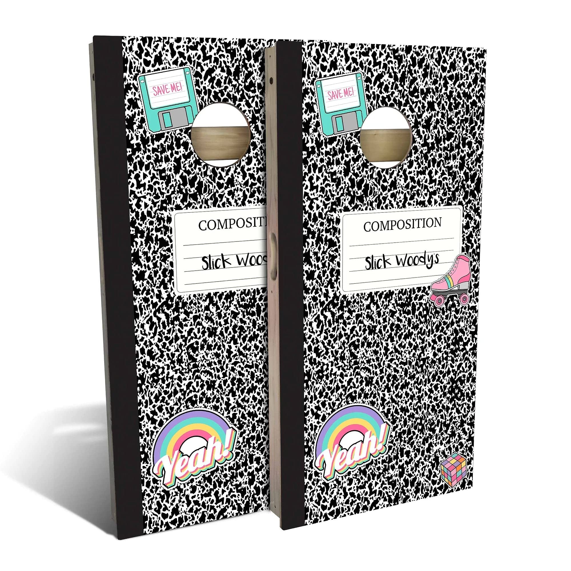 Skip's Garage 90s Vintage Style Cornhole Board Set with 2 Boards & 8 Bags - Custom Size & Accessories - Perfect for Backyard Parties, Tailgating & Outdoor Games