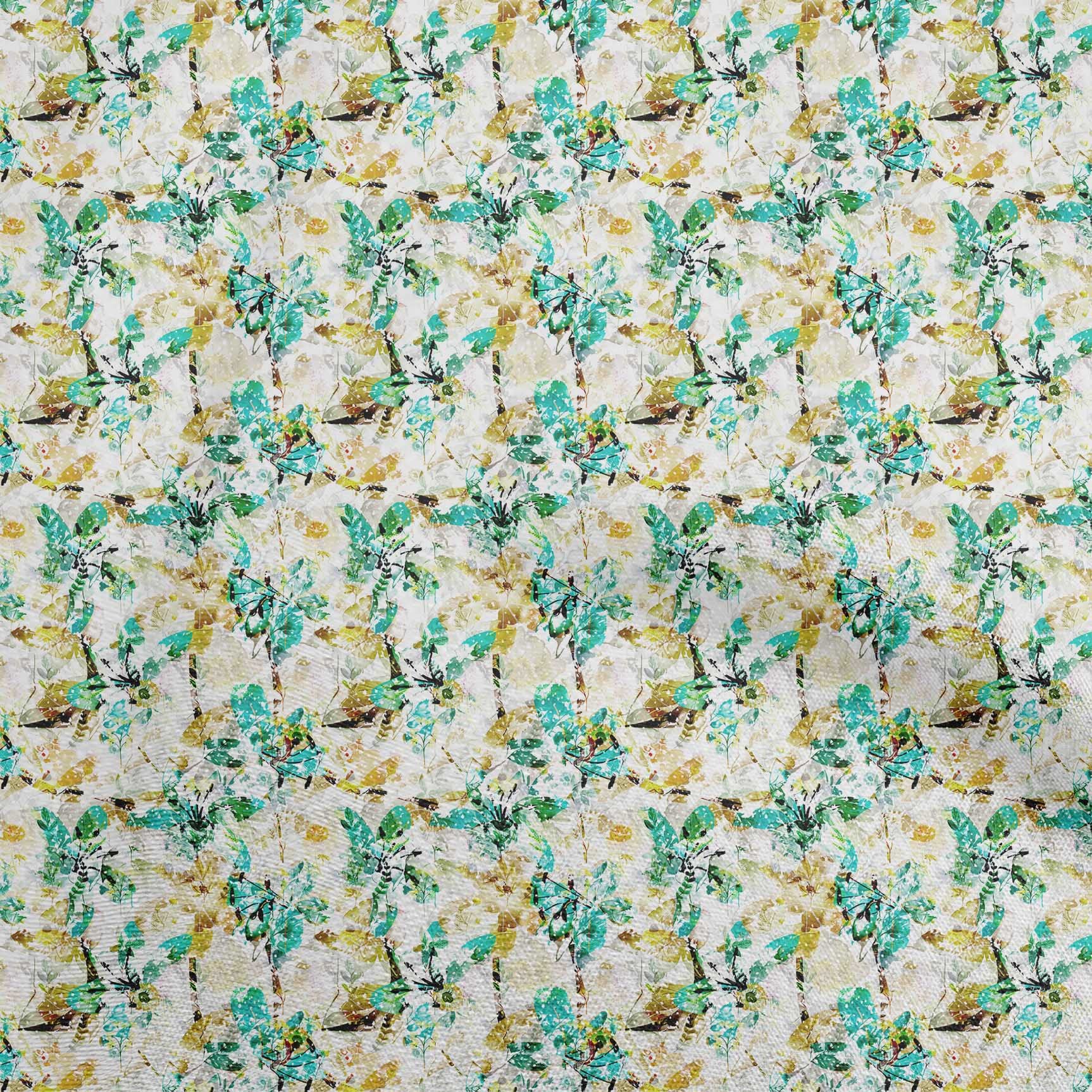 oneOone Polyester Spandex Turquoise Green Abstract Floral Print Fabric by The Yard - 56 Inch Wide Dress Material for DIY Clothing, Home Decor & Craft Projects