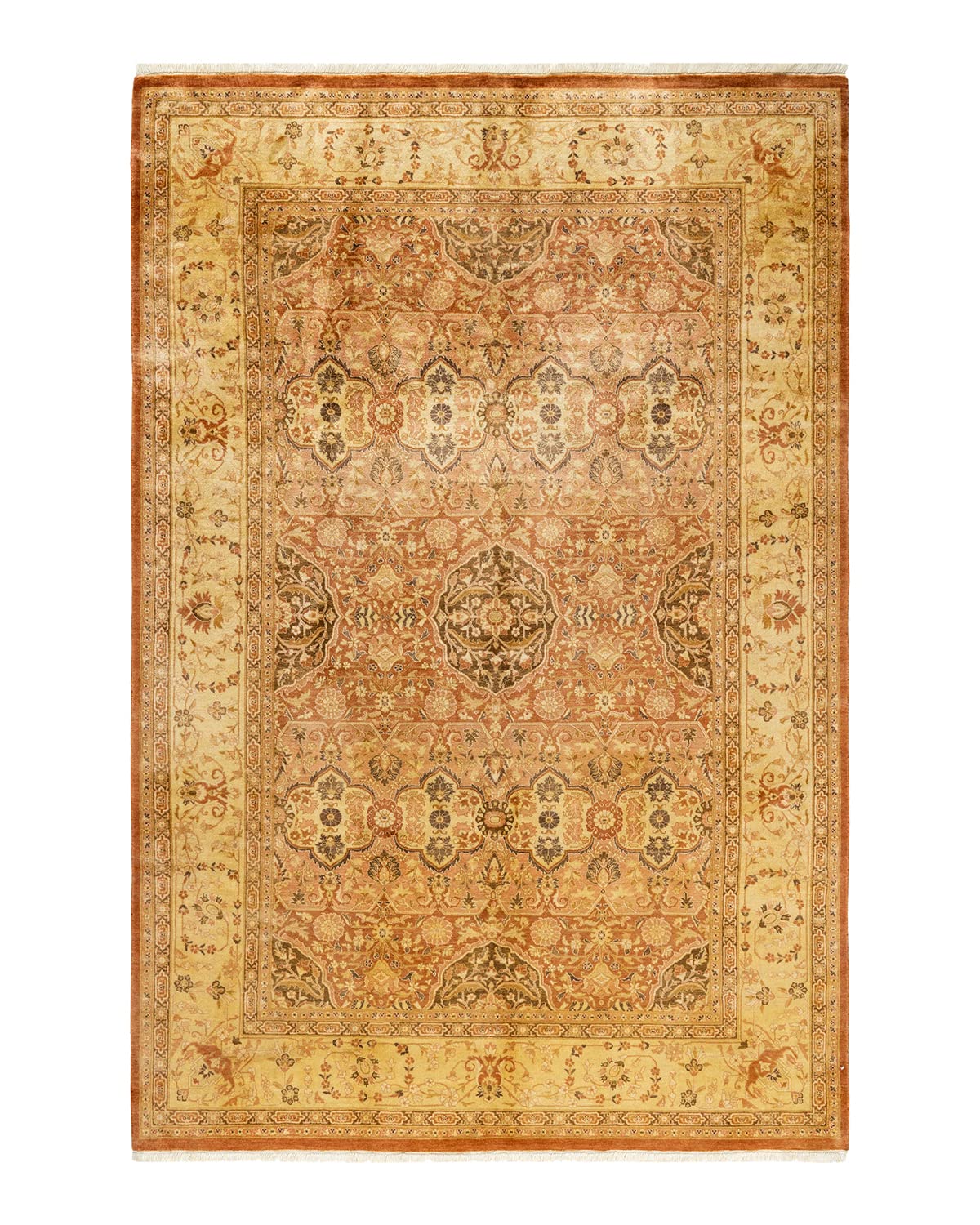Handmade Wool Traditional Floral Mogul Brown 6x9 Area Rug - Solo Rugs One of a Kind Hand Knotted - Perfect for Living Room, Bedroom & Home Decor