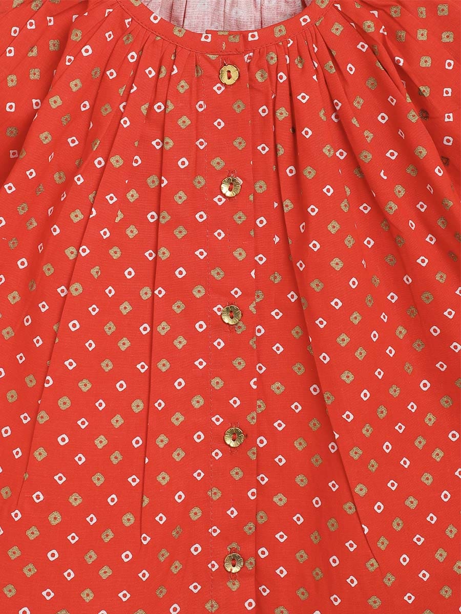 Baby Girl Bandhani Printed Jhabla Set - Red Ethnic Indian Outfit for Festivals & Special Occasions