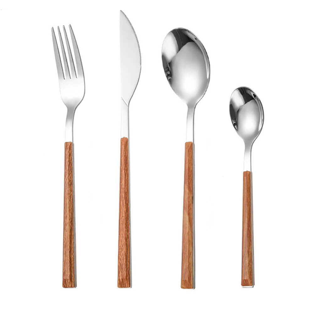 Claridge 24-Piece Stainless Steel Flatware Set with Wooden Handles - Elegant Cutlery for Dining, Parties, and Everyday Use